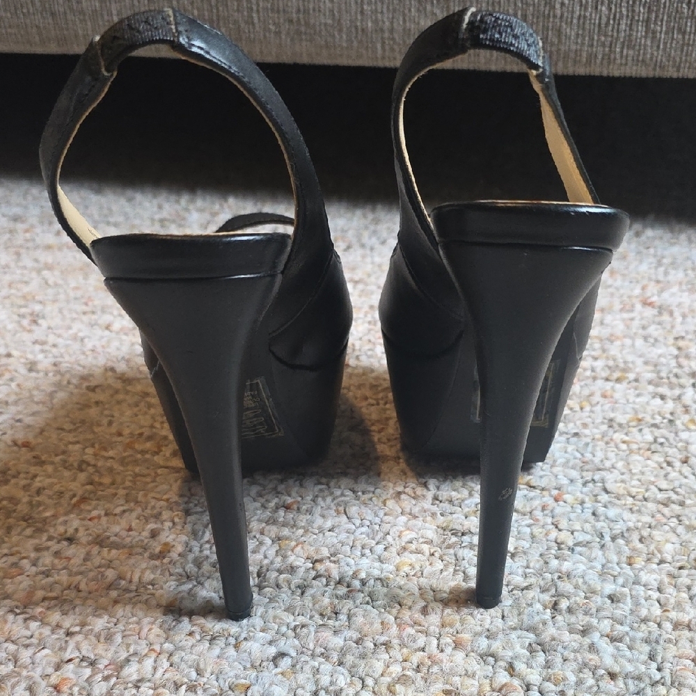 Shoe Dazzle Misti Black Slingback Peep Toe Heels - Picture 5 of 7